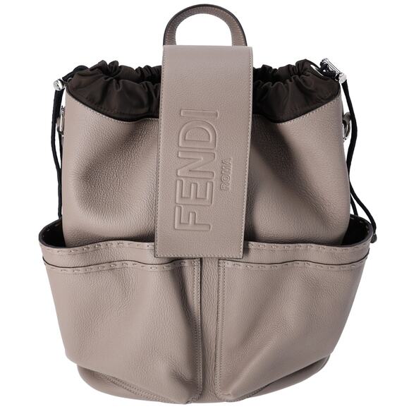 FENDI Strike Medium Backpack 7VZ070 Gray Beige Full Grain Leather